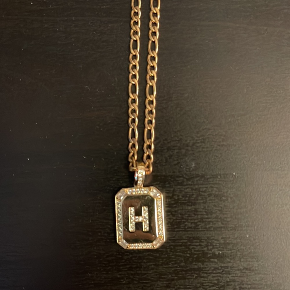Gold Rhinestone Initials H Necklace - Picture 2 of 3